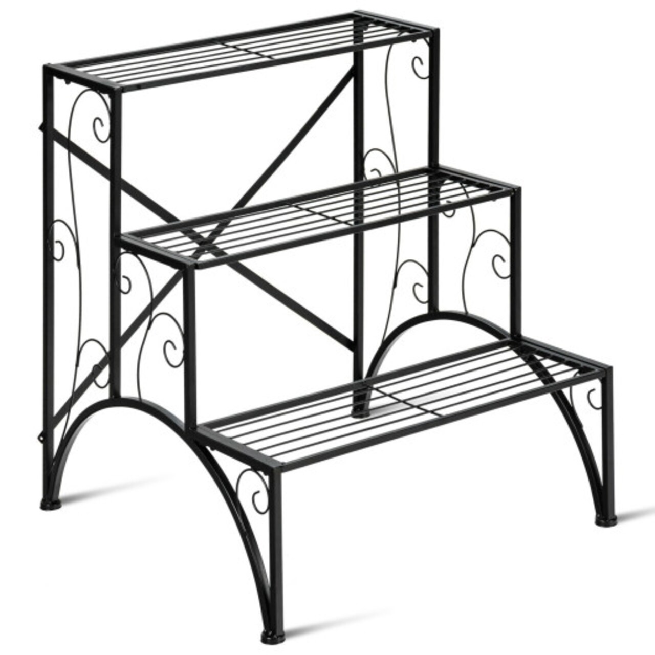 Black 3-Tier Iron Plant Stand Ladder Shelves for Indoor Outdoor Plants